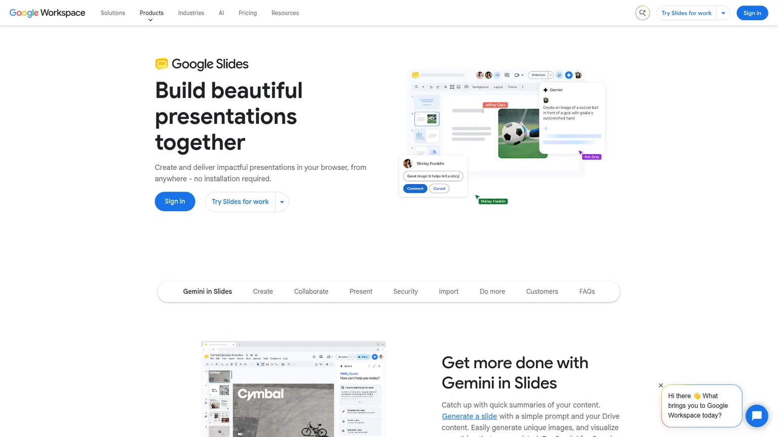 Google Slides 产品页介绍 Gemini、模板和协作编辑功能