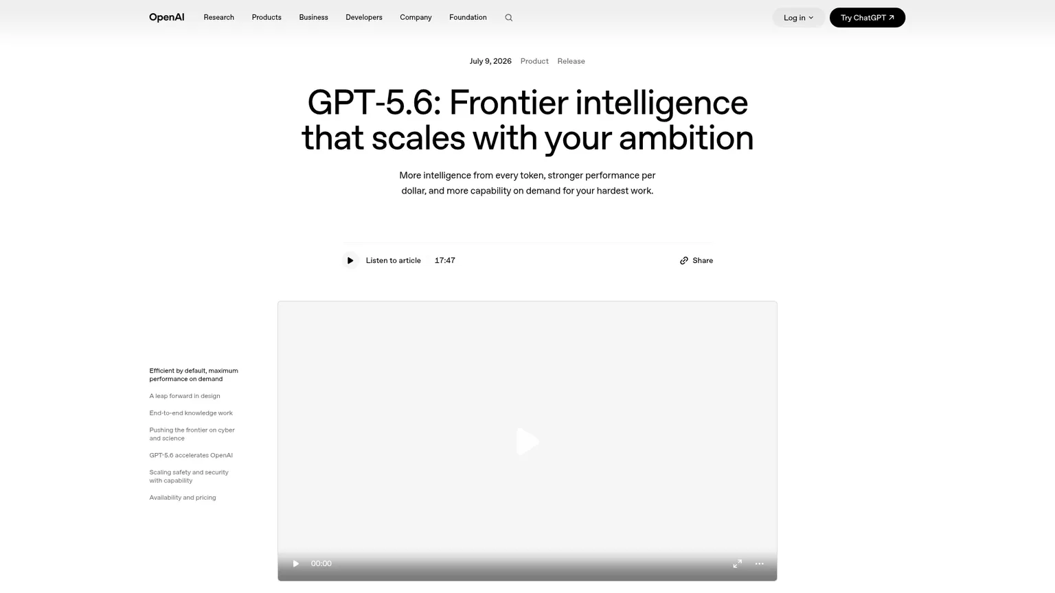 OpenAI GPT-5.6 launch page with Sol, Terra, and Luna