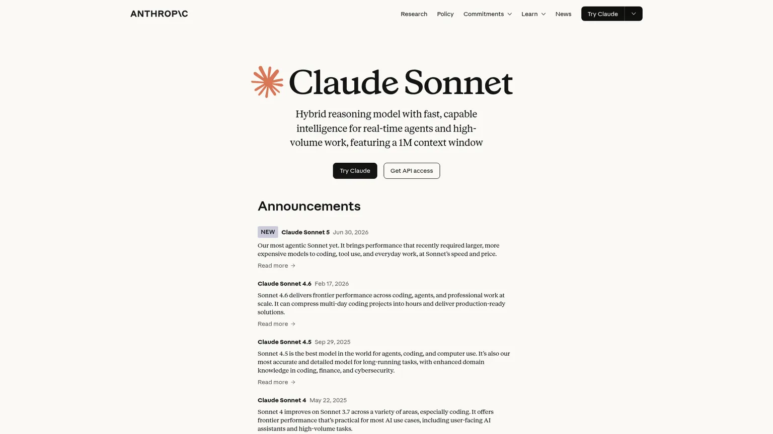 Anthropic Claude Sonnet 5 product page